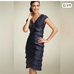 Adrianna Papell Tiered Iridescent 
Layered Sheath Cocktail Evening Dress. 12